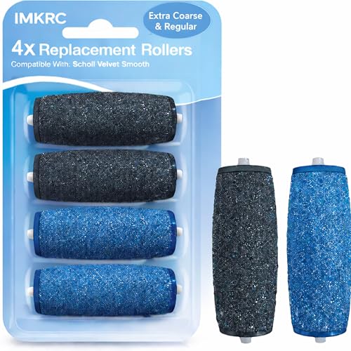 Lot de 4 têtes de rouleau de rechange pour Scholl Velvet Smooth Express Pedi, recharges extra grossières et lisses, lime à pieds électrique pour enlever...