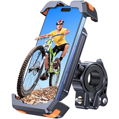 Coolpow Soporte Movil Bicicleta【Antivibración 】Soporte Movil Moto 360° Rotación【Liberación con un Botón】Suporte Telemóvel Moto Compatible con iPhone 16 15 14 13 Pro Max, Samsung, 4.7-6.8” Smartphone