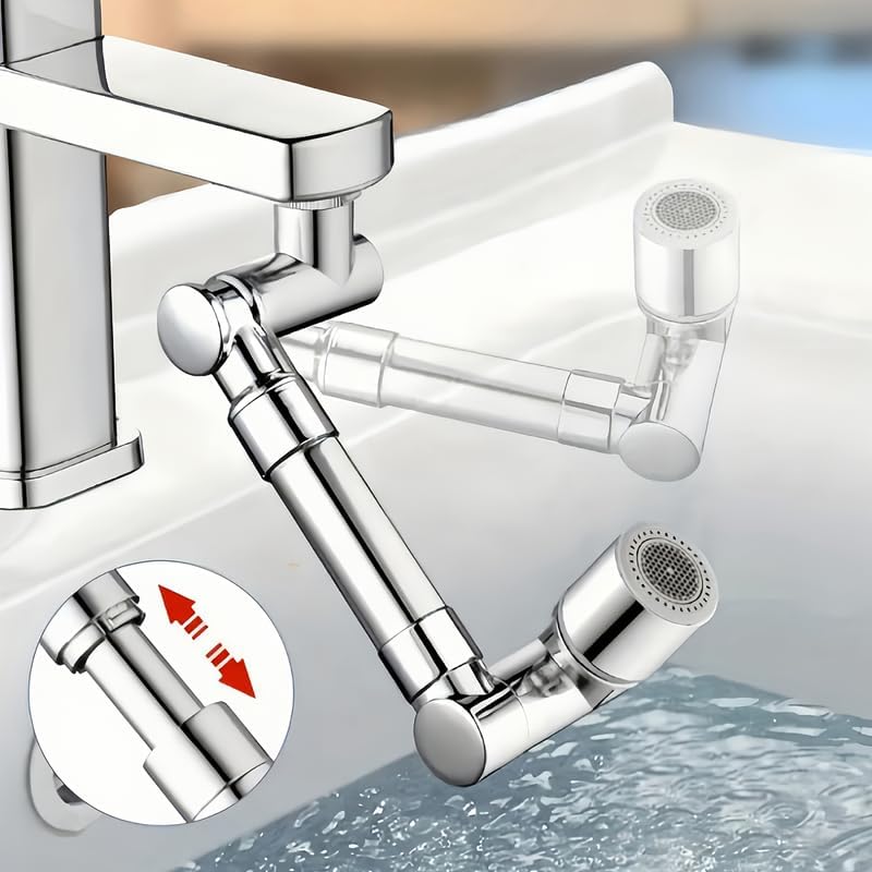 1080° Rotating Faucet Extender, Swivel Faucet Aerator Attachment with Dual Spray Modes, Adjustable Sink Faucet Extension for Kitchen & Bathroom, Easy Install, Anti-Splash-sliver