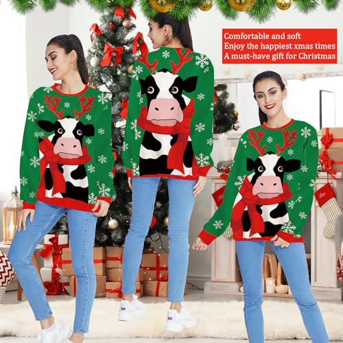 uideazone Suéter unissex Ugly Christmas estampado em 3D engraçado gola redonda pulôver moletom para
