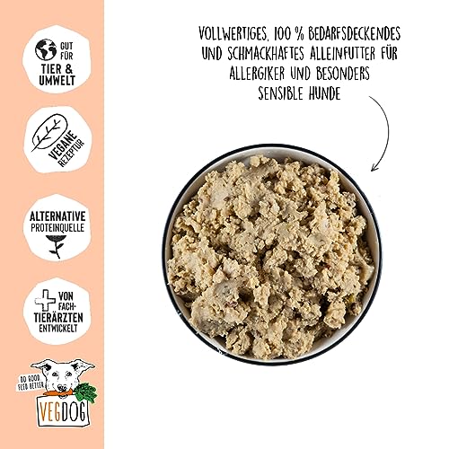VEGDOG Sensitive hypoallergenes Nassfutter für Sensible Hunde (6 x 400 g) | Adulte Hunde| für ernährungssensible Vierbeiner, gut verdaulich | Alleinfutter für Allergiker mit Lupinenprotein