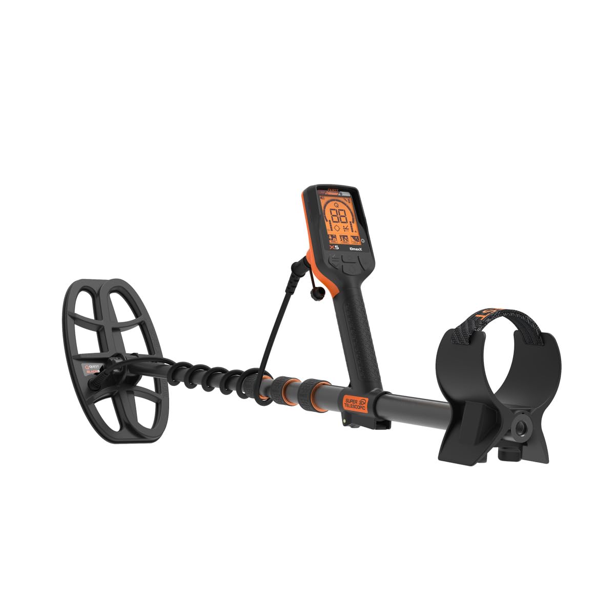 Quest X10 IDmaxX Metal Detector Con Bobina TurboD 11x10" Impermeabile 3m, Ricarica USB-C, Peso 1260g E Asta Telescopica Per Adulti E Junior