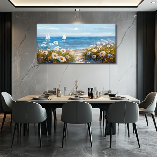 PHAOHUAXM Wall Art For Dining Room Kitchen Blue Ocean Landscape Painting Art Pictures Living Room Decor Vintage Landscape Canvas Print Suitable For Bedroom Office Farmhouse Wall Decoration 24x48 In
