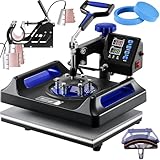 VEVOR Heat Press Machine 12 x 15 Inch 8 in 1 Heat Press Sublimation Machine 360° Rotation Swing Away 8 in 1 Shirt Printing Machine Dual-Tube Heating for DIY T-Shirts Cap & Mugs Blue