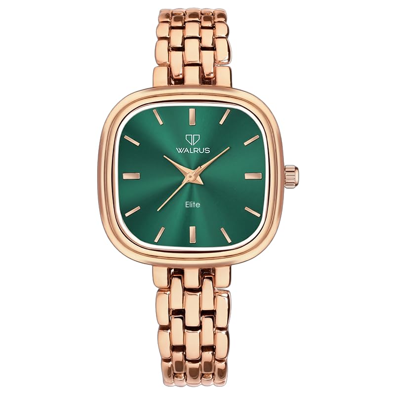 walrus Square Women’s Watch Green Dial Rose Gold Strap Metal Chain – Elegant Analog Style – Standard Size-picture-25