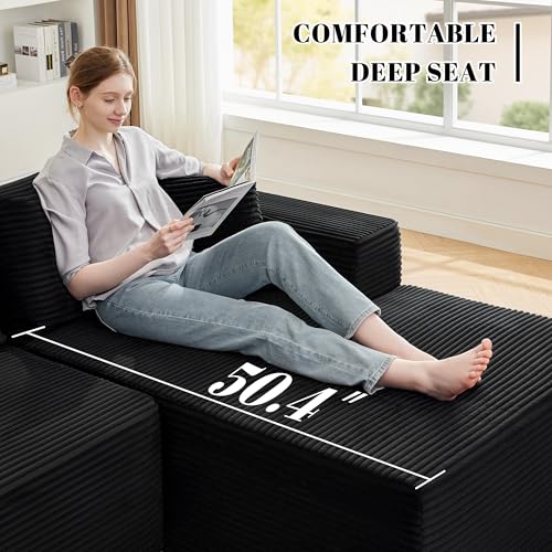 110” Cloud Sectional Couch, Boneless Sofa for Living Room, Modular Sectional Sofa with Deep Seat, Comfy Fluffy Couch with L-Shaped Chaise, No Assembly Required (Right-Facing Chaise, Black)