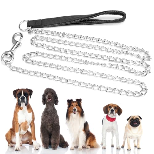 Guinzaglio per Cani Catena In Metallo, Lungo 180 cm Resistente Catena Strozzatura in Metallo Cani con Morbida Impugnatura Imbottita, Guinzaglio per Cani Catena per Cani di Taglia Media e Grande