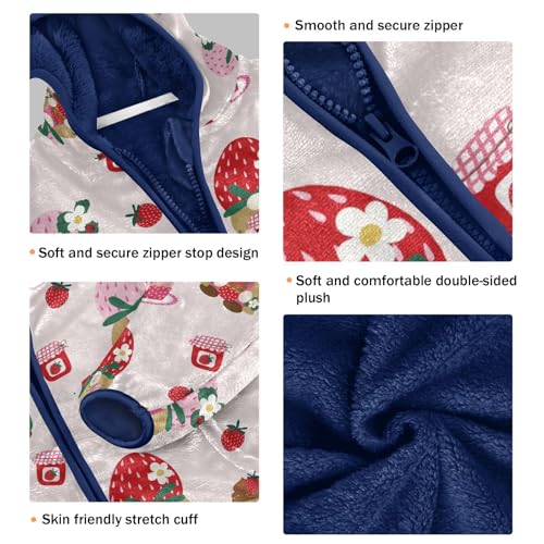 Cute Pink Strawberry Cake Gnomes Girls Fleece Jacket Girls Fall Jacket Girls Zip Up Hoodie Girls Sherpa Jacket 2-10T3