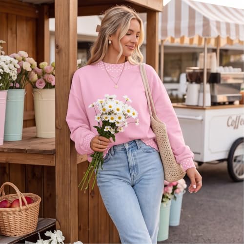 Womens Mock Neck Sweatshirt Scalloped Edge Patchwork Polka Dot Hoodie - image 3