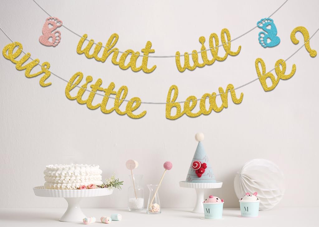 What Will Our Little Bean Be ？Banner,Little Bean Baby Shower Party Decorations,Funny Boy or Girl Baby Shower Gender Reveal Party Supplies Gold image 5