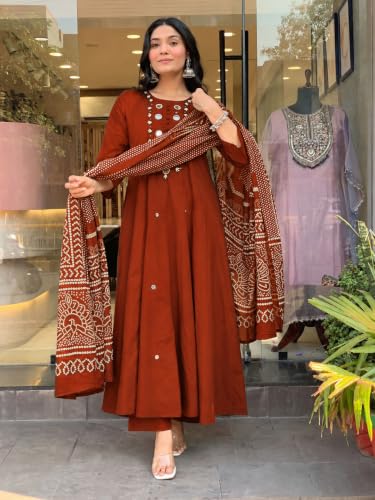 Image of ANNI Designer Kurta Set for Women Viscose Embroidered | A-Line Kurta Palazzo Dupatta Set for Woman | 3 /4 Sleeve Round Neck 3 Piece Ethnic Dress Stylish Coord Outfit Trendy Womens Clothing