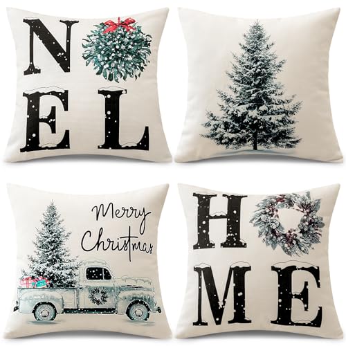 JOTOM 4er Set Weihnachten Kissenbezüge, Dekorative Noel Wurf...