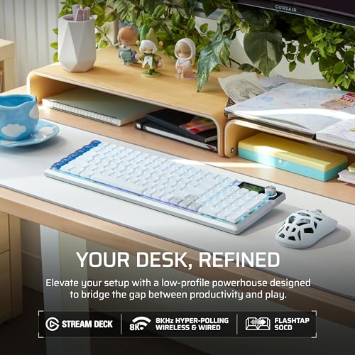 Image of Corsair Vanguard AIR 99 Wireless Low-Profile Optical-Mechanical RGB Gaming Keyboard - QWERTY US, 99% Layout, OPX Switches, 8000Hz Hyper-Polling, Stream Deck Integration, Flashtap SOCD - White