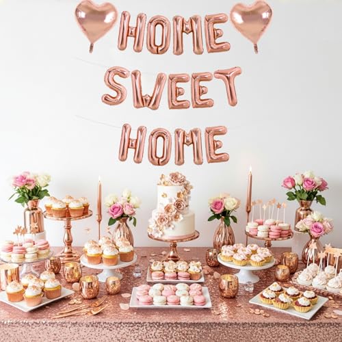Image of TONIFUL 16 Inch Rose Gold HOME SWEET HOME Letter Balloon for Housewarming