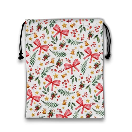 Image of Holly Berries Gymnastics Grip Bag Bowknot Small Adjustable Athlete String Bag Holiday Party Favor