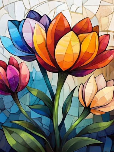 FILASLFT Flower Diamond Art Kits for Adults,Diamond Painting Kits for Adults,Stained Glass Diamond Art Paint with Diamonds Perfect for Home Wall Decor 12X16 Inch