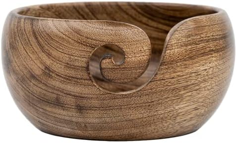 Inanosa Mango Wood Yarn Bowl for Crocheting with Knitting Hook and Holes, Preventing Slipping and Tangles | Best Gift from Craft Supplies for Crochet Lovers - Adults and Beginners | Burning, 1 Pc