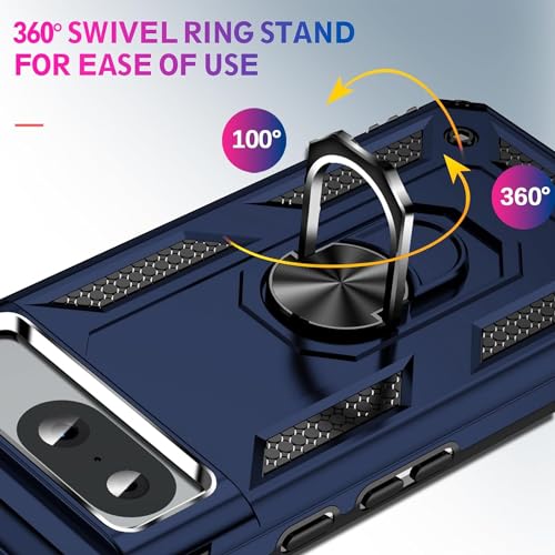 Image of REALCASE Google Pixel 8A Back Cover Case | Heavy Duty PC Hybrid Shock Proof Armor Defender Ring Holder Back Cover Case for Google Pixel 8A 5G (Blue)
