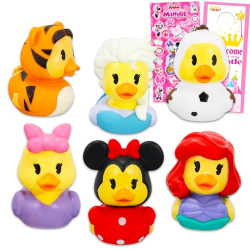 Disney Duckaloos Collection Set - Bundle with 6 Disney Rubber Duck Mini Figures for Kids, Adults Featuring Olaf, Elsa, Ariel, Tigger, Minnie, Daisy Plus Stickers, More | Collectible Duckalooz