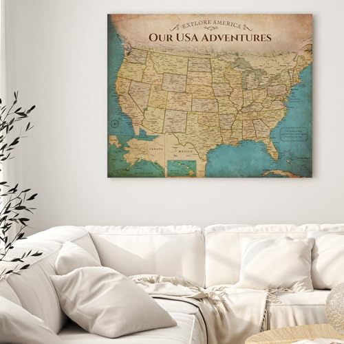 Image of DECORARTS - Antique Vintage USA Map Canvas Wall Art, Old United States Maps for Wall Decor, Hand-Stretched Giclee Print, Living Room Dining Office Home Decor, Ready to Hang,Handcrafted in USA,30x24''
