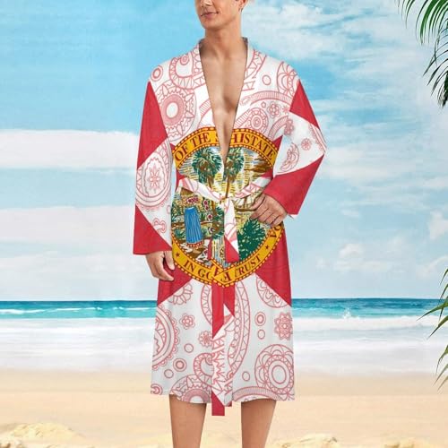 Florida State Flag Paisley Pattern Funny Men's Robe Soft Lightweight Bathrobe Long-sleeve Spa Robes2