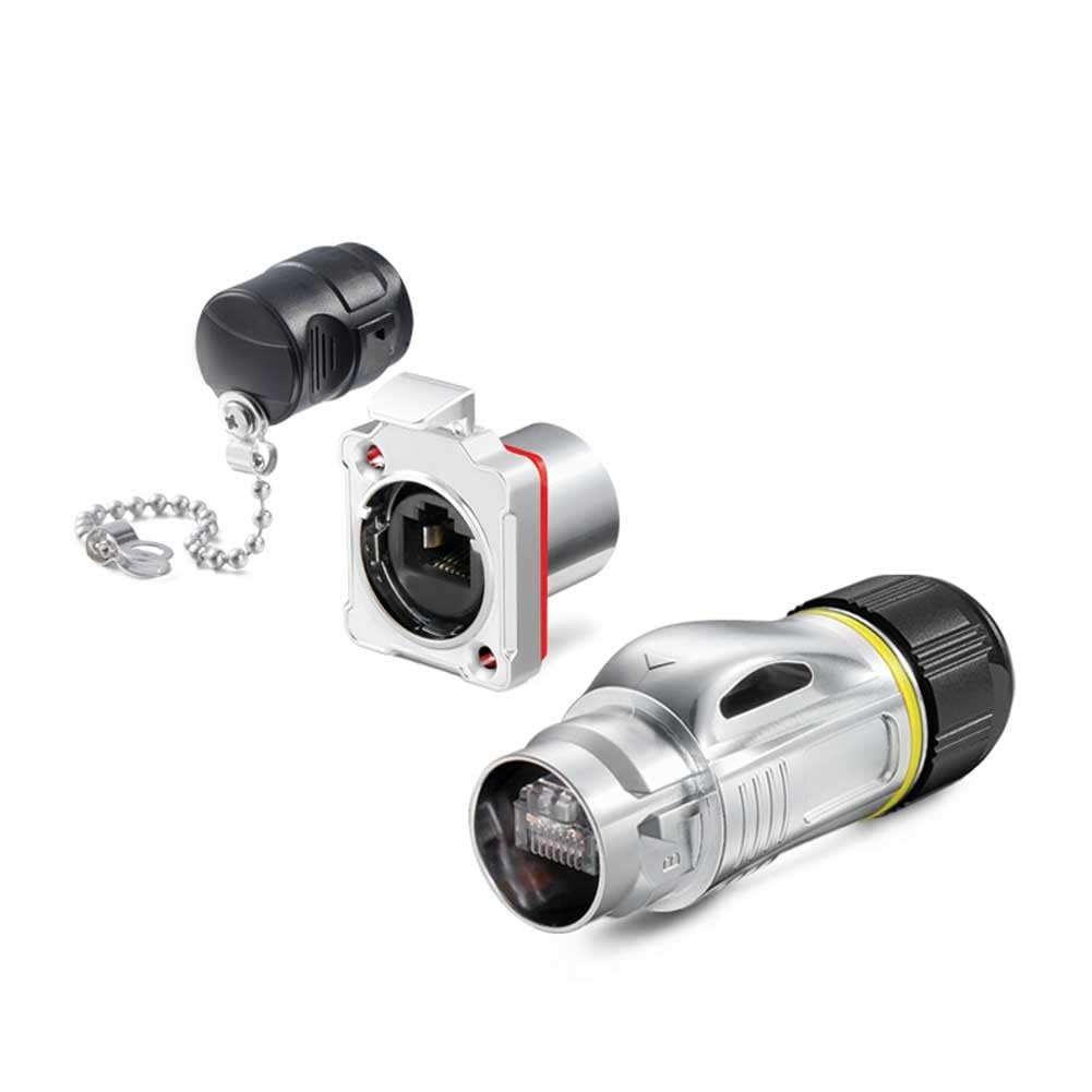 Connecteur RJ45 BD24 en métal IP68 pour réseau étanche 10 Go/s