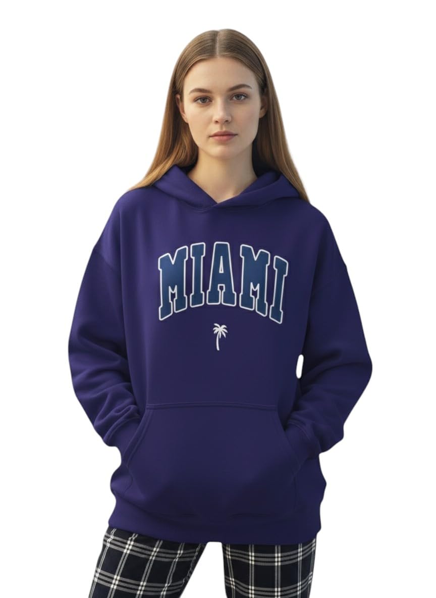 thread monk Miami Navy Printed Women's Hoodie, Full Sleeve Hooded Sweatshirt, Soft Cotton Blend, Casual Winter Wear-picture-45
