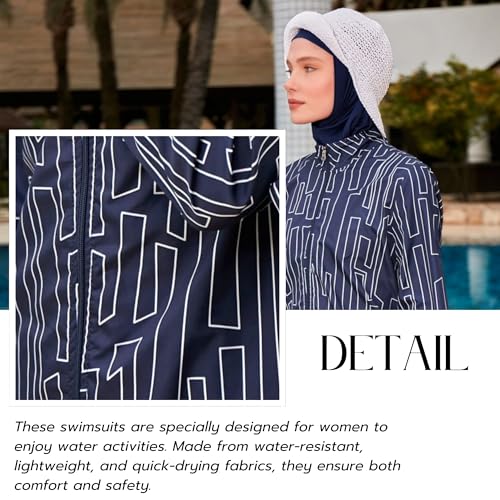 Islamic Full-Length Patterned Modest Swimsuit for Women | 4 PCS Muslim Burkini Set | Full Coverage Long Sleeve Rash Guard4