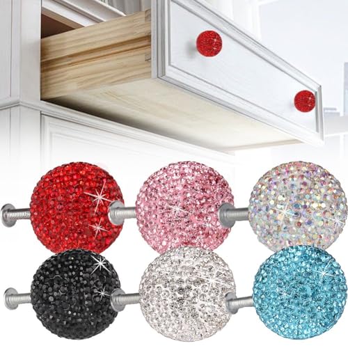 FUANA Poignée de porte d'armoire, commode et tiroir de meuble avec strass, poignée en poterie douce, 3 cm, comprend 5 vis (blanc)