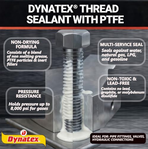 Image of Dynatex Thread Sealant with PTFE 4 oz Bottle - Non-Toxic, Non-Drying, Leak-Proof Seal, No Lead /Graphite, Ideal for Pipe Fittings (8-Pack)