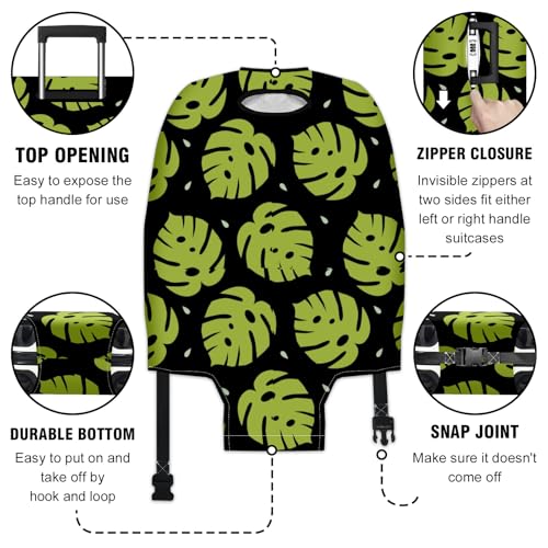 Travel Suitcase Cover Stretchable Luggage Protector with Secure Fastenings Wheel Guard Handle Access Slots Personalized Stylish Patterns Water-Resistant Material Green Leaves3