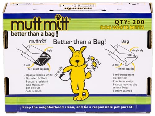 Image of Mutt Mitt 2-Ply dog waste pick-up bags Dispense-A-Mitt - 200 Dog Waste Bags in a wall mountable box. (Pack of 2)