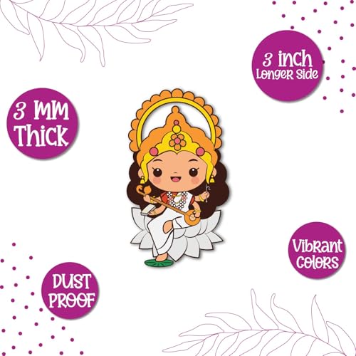 Image of Bhai Please Goddess Saraswati Wooden Fridge Magnet (Pack of 1) |Hindu God, Spiritual, Divine, Devotional, Housewarming Gift and Decorations