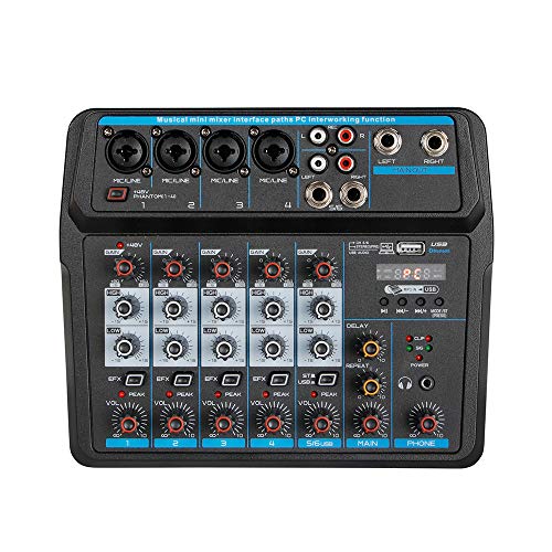 Mixing Console, 48V Phantom Power Stereo Interface Professional Audio Mixer DJ Sound Effects Board Mixing Console Board for Music Studio Recording, Home KTV, Bars (6 Channel Mixer)