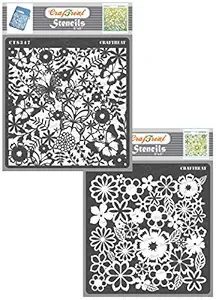 Butterfly Stencil for Painting on Canvas - Butterfly Delight & Brimming Blooms (2Pcs) - Size: 6X6 Inches - Mixed Media Stencils for Craft and Art - Flower Stencils Set for Painting