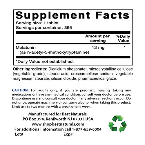 Best Naturals Melatonin 12 Mg & Valerian Root 450 Mg #TOP1