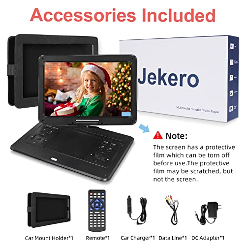 𝗝𝗘𝗞𝗘𝗥𝗢 16.9" Portable Dvd Player With 14.1" Swivel Screen, 6 Hrs Battery Car Dvd Player, Car Headrest Mount, Car Charger, Portable Dvd Supports All Region Discs/Sd Card/Usb/Sync Tv, Black #TOP6