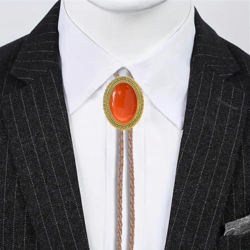 Image of Jeilwiy Bolo Tie for Men Real Stone Westwern Cowboy Ties Silver Bolos Women Leather Necktie Gift for Birthday Christmas