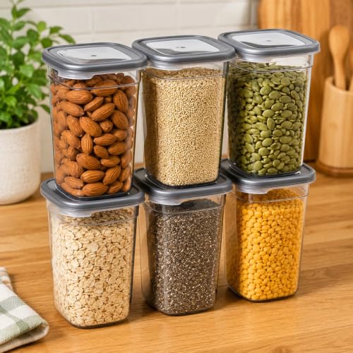 Image of SR AirTight Containers Storage for Kitchen, Storage Box and Organiser, Storage Container Set for Spices Dry Fruits Grains, Kitchen Accessories, Pantry & Home Organization, (1200 ml) (Pack of 6)