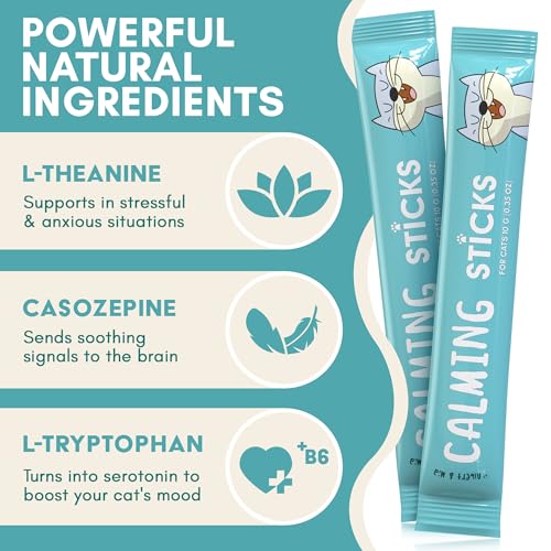 ALBERT & MIA Lickable Cat Calming Treats - Stress & Anxiety Relief for Indoor Cats - Tasty & Vet Calming Treats for Cats & Kittens (Calm Care for Grooming, Car Rides, Travel and Sleep Aid) 20 Pack - Image 4