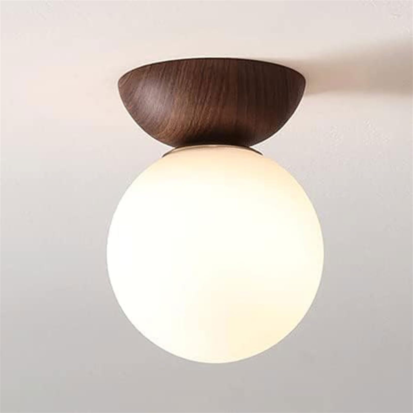 BIVOO American Retro Style Ceiling Light Hallway Ceiling Light Wood Grain Iron Frosted Milk White Glass Ceiling Light Flush Mount for Hallway Staircase Porch Laundry Room (Color : Walnut Colour)