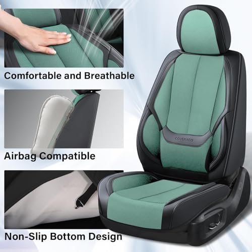 Image of Coverado Seat Covers Full Set, Car Seat Covers Front Seat and Back Seat, Fabric&Leather Car Seat Protectors, Universal Seat Covers for Cars, Compatible with Most Cars, Green