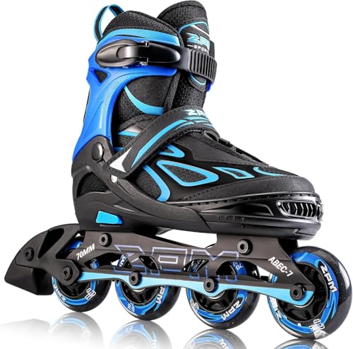 2PM SPORTS Verstellbar Inliner für Kinder Mädchen Jungen, Inline Skates Rollschuhe für Damen Herren Größe 30-33 34-37 38-41 42-44 (Blue L)