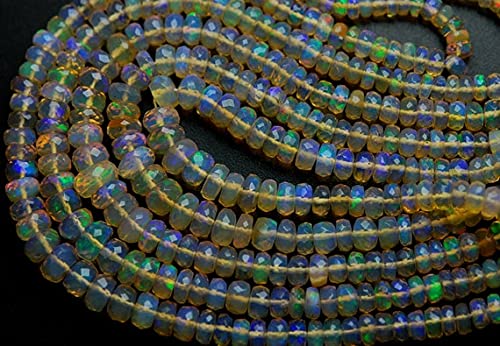 LKBEADS 35 cm długi pełny sznurek, naturalne etiopskie opal fasetowane oponki, dodatkowy rozmiar 7-4 mm