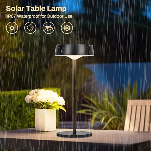 Cordless Solar Table Lamps Set of 2, 3CCT Dimmable Rechargeable Table Lamp, IP67 LED Outdoor Battery Table Lamp with Solar and Type-C Charging, Cordless Lamp for Garden, Bedroom
