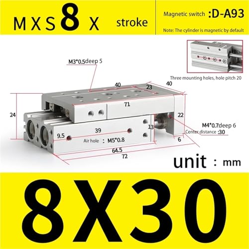 Vérin pneumatique MXS8-30 à double piston pour force accrue