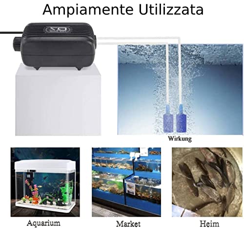 Ossigenatore per Acquario, 3W Pompa Ad Aria per Acquario Regolabile, Aria Acquario Areatore, Pompa Acquario per Acquario con Acquario Volcano Ornament Kit, Aeratore Acquario con 2 Pietra Aria - Image 7