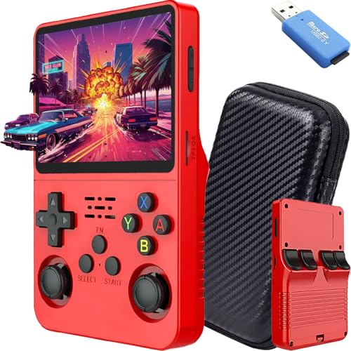 SVP Game - R36S Consola Retro Portatil PS1, n64, nDS, SuperN, GameB, Arcade, Atari, GBA, PSP Consola Portatil 40.000 Juegos Emulador Retro, Game Console, Videojuegos (Rojo A 128 GB + Estuche + USB)