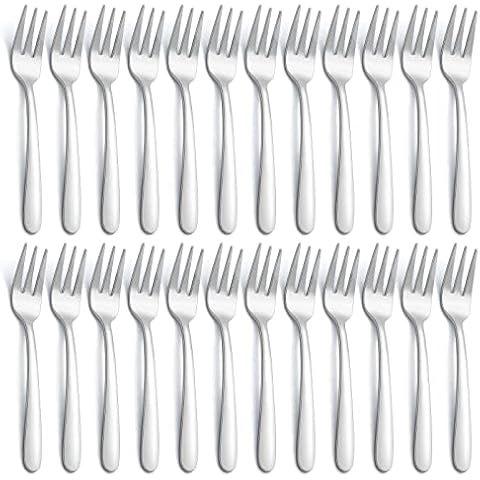 BEWOS Cake Forks / Dessert Forks Set of 24, 5.71 Inch (14.5 cm) Cake Forks, Stainless Steel Forks, Dishwasher Safe, Mirror Polished Forks, Suitable for Households, Restaurants, Canteens etc Cover
