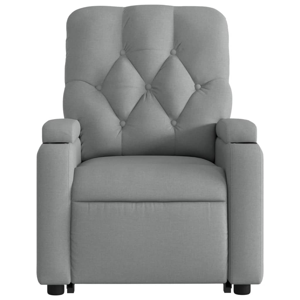 Sillón elevador eléctrico con masaje de 6 puntos y reclinación automática, gris claro de tela, función elevación y vibración, estructura estable